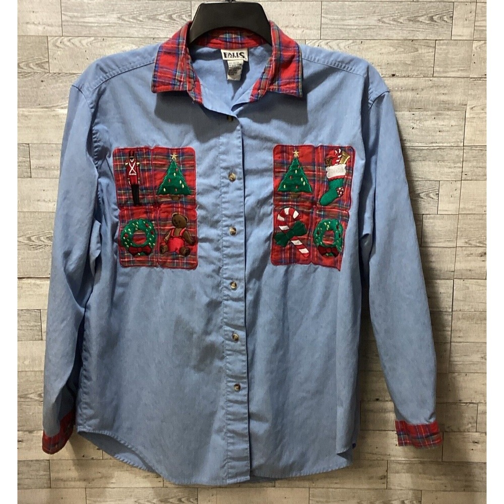 FALLS CREEK Women's (Size 18W) Embroidered Christmas Variety Button Up Shirt
